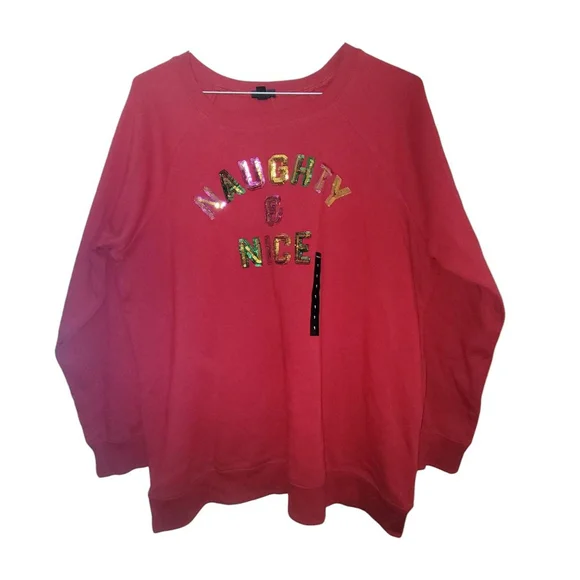 Women's Torrid Naughty & Nice Christmas Sweatshirt Plus 1X Red Multicolor - Picture 2 of 6